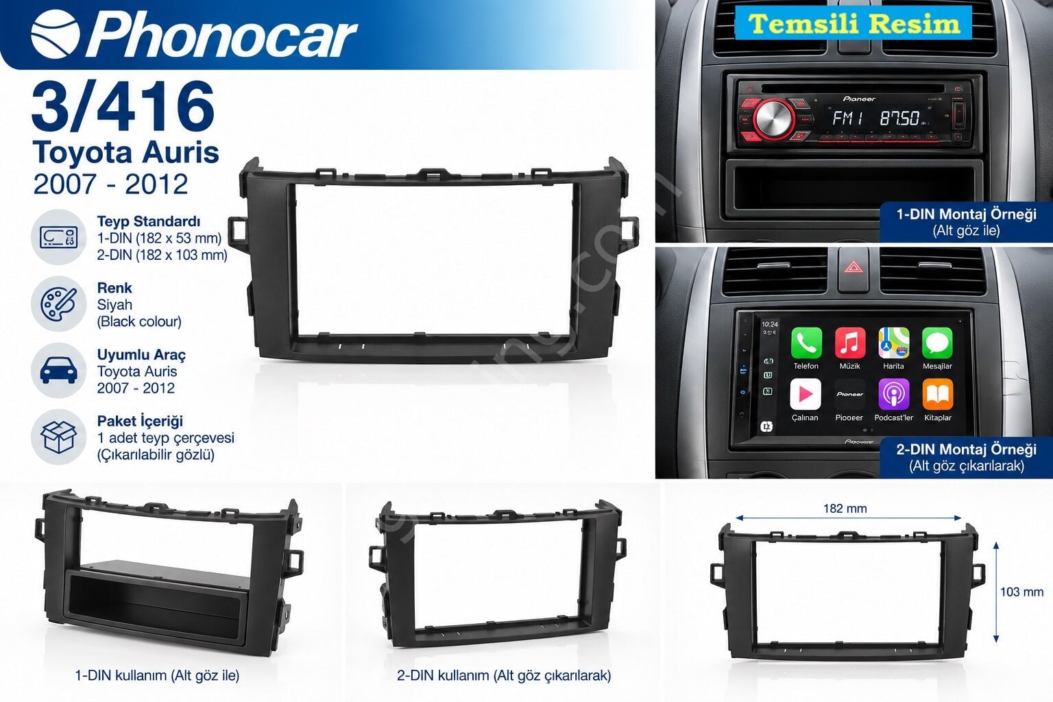 Phonocar 3/416 Toyota Auris Teyp Çerçevesi Phonocar 03416