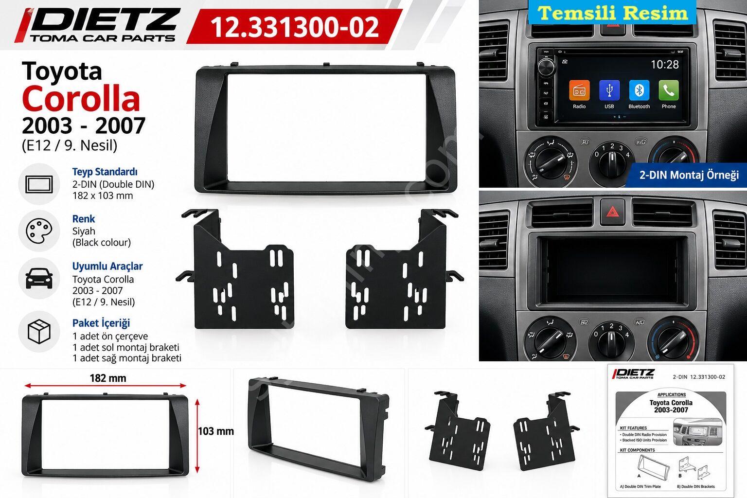 Toyota Corolla 2003-2007 Teyp Çerçevesi Dietz 12.331300-02