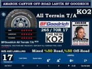 AMAROK CANYON 4X4 OFF-ROAD LASTİK BF GOODRICH ALL-TERRAIN T/A KO2 265x70x17