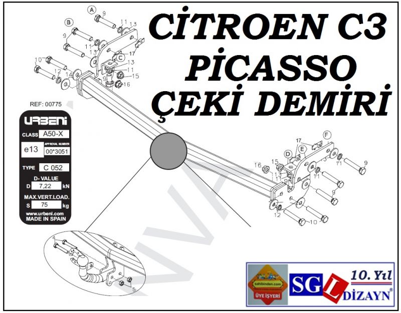 SGL-7302A CİTROEN C3 PİCASSO ÇEKİ DEMİRİ (2009-...) CİTROEN C3 PİCASSO AKSESUARLARI