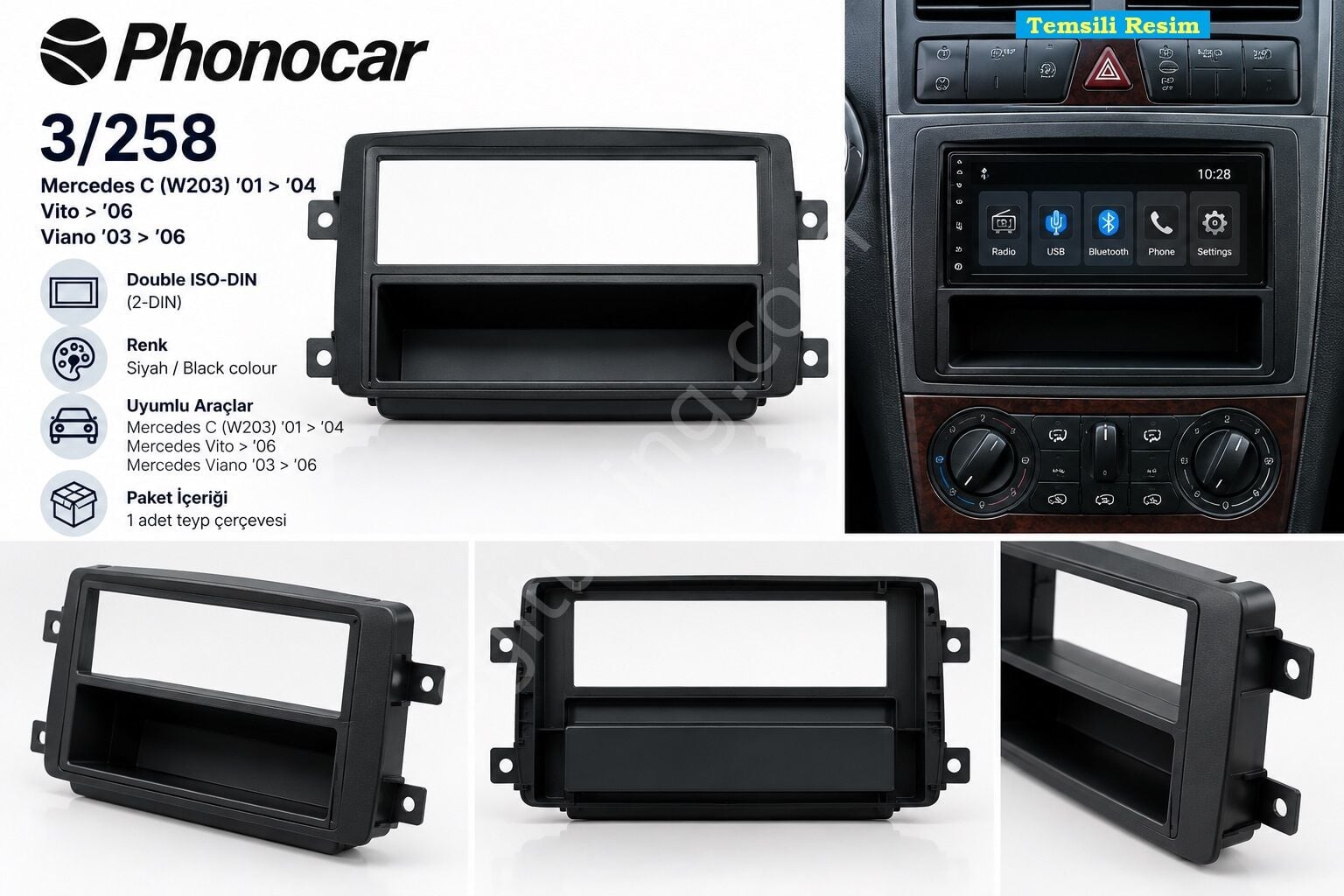 Phonocar 3/258 Mercedes C (W203), Vito ve Viano Teyp Çerçevesi Phonocar 03258