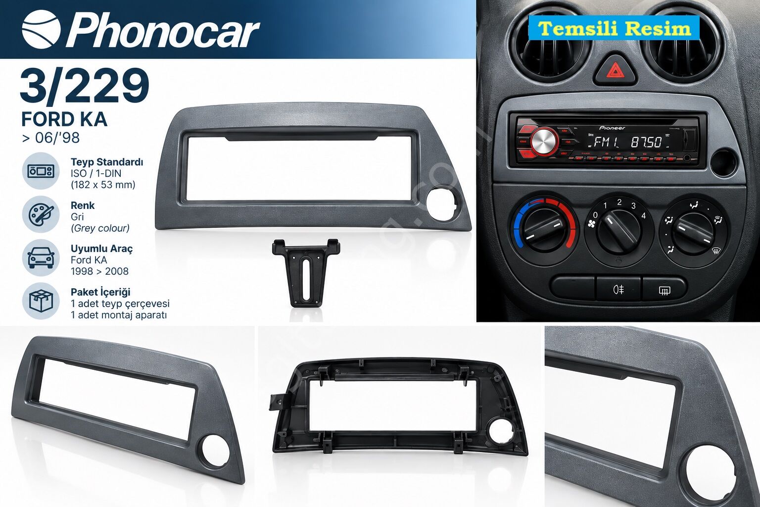 Phonocar 3/229 Ford KA Teyp Çerçevesi 1998–2008 Phonocar 03229