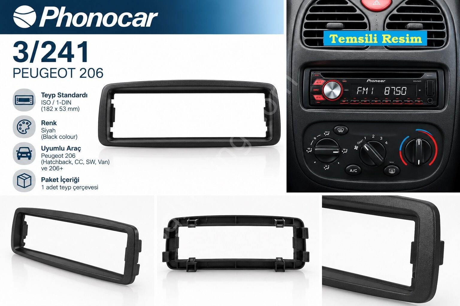 Phonocar 3/241 Peugeot 206 Teyp Çerçevesi Phonocar 03241
